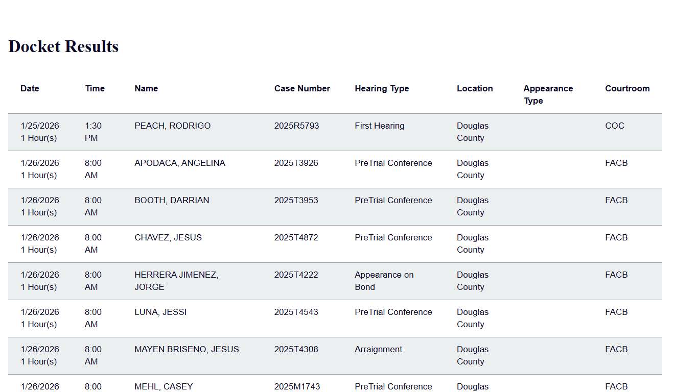 Docket Print Results Colorado Judicial Branch